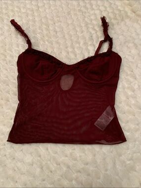 Edikted Burgundy Mesh Crop Cami, Preowned Condition, Size Small